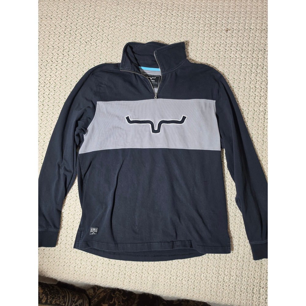 Kimes Ranch Pullover Mens Large Navy Blue Excellent Quarter Zip Longhorn Logo